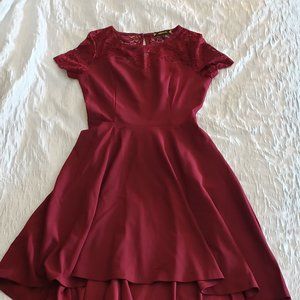 Burgundy Floral Lace Evening Party Dress